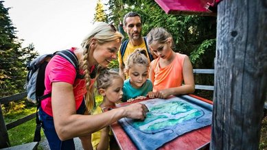 Familie beim Wandern in der Natur rund um das Wellness- & Familienhotel Egger