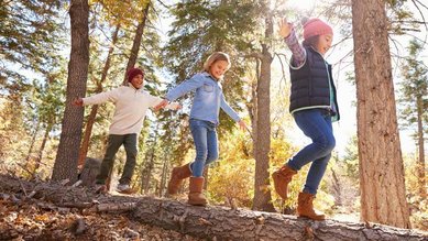 Kinder wandern durch den schönen Wald nahe des Familienhotels Rhön Feeling