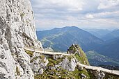 Familie beim Wanderausflug auf dem Wendelstein und Ausblick in die oberbayerischen Alpen