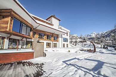 Winterlandschaft im Familienhotel Engel Gourmet & Spa in Südtirol.