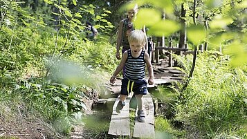 Ein Mann und eine Frau beim Wandern in der Natur rund um das Familienhotel Feldberger Hof im Schwarzwald 